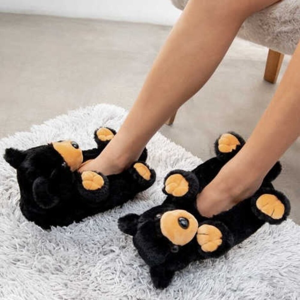 Black Bear Hugs Slippers